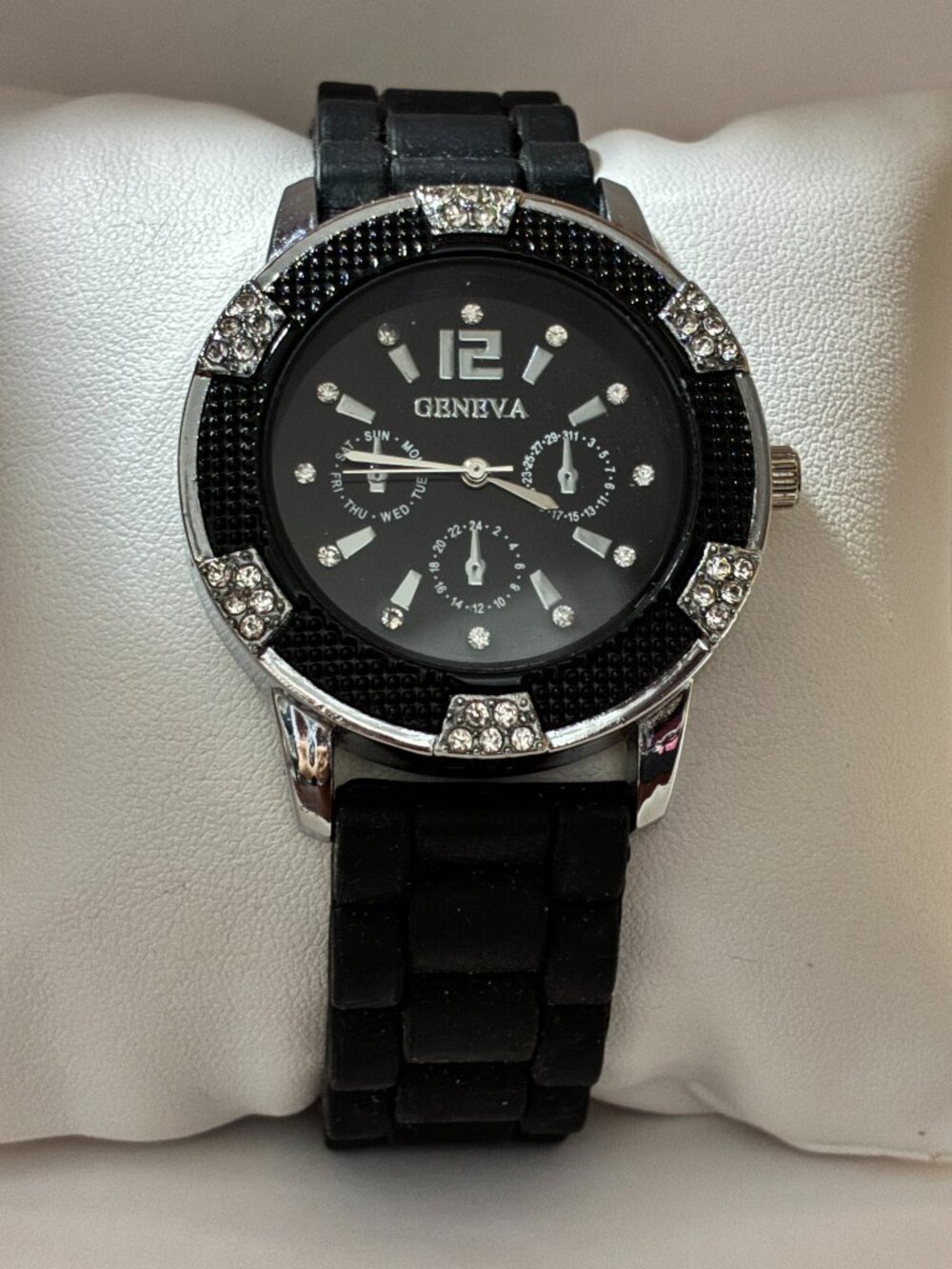 Beautiful Rhinestone Black Silicone Watch